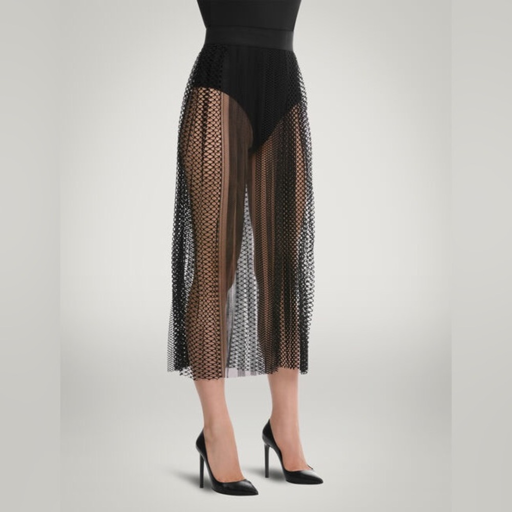 Wolford Black Fading Net Midi Skirt Pleated Mesh NWT Size XS